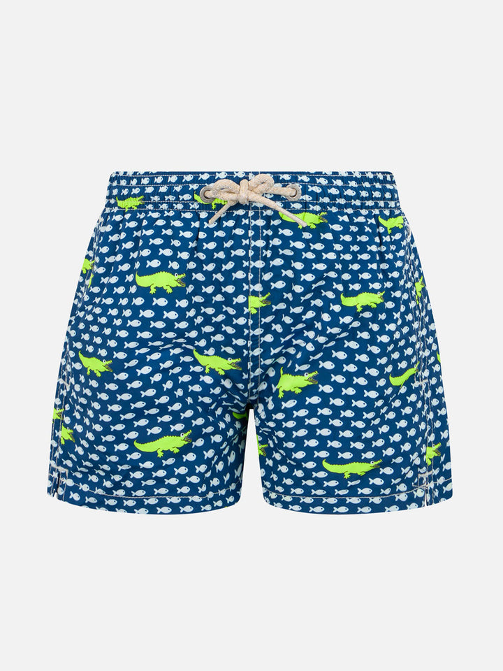 Boy lightweight fabric swim-shorts Jean Lighting with crocodile print - MC2 Saint Barth