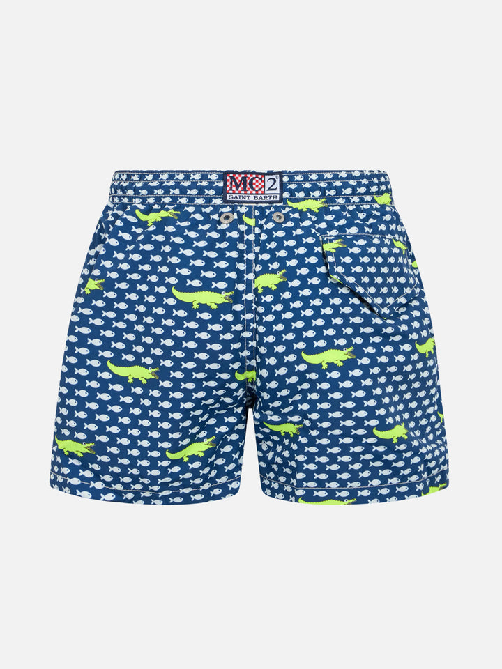 Boy lightweight fabric swim-shorts Jean Lighting with crocodile print - MC2 Saint Barth