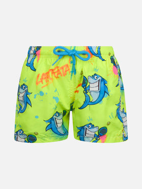 Short de bain garçon en tissu léger Jean Lighting avec imprimé crypto shark | CRYPTOPUPPETS SPECIAL EDITION 