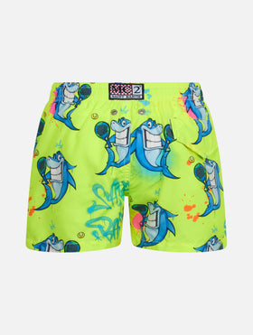 Short de bain garçon en tissu léger Jean Lighting avec imprimé crypto shark | CRYPTOPUPPETS SPECIAL EDITION 