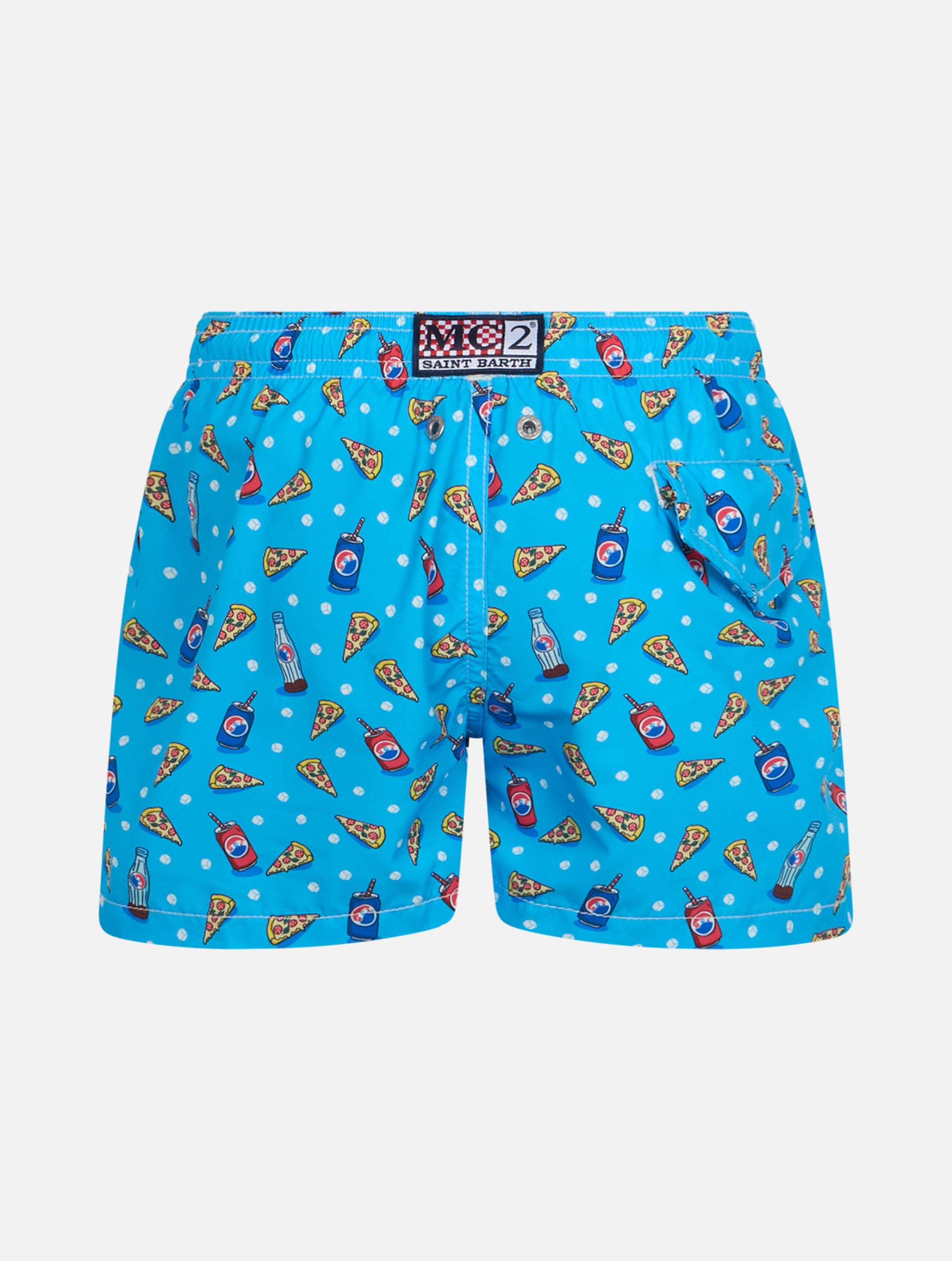 Boy lightweight fabric swim-shorts Jean Lighting with pizza print - MC2 Saint Barth