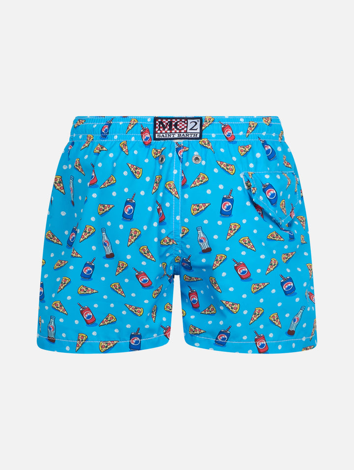 Boy lightweight fabric swim-shorts Jean Lighting with pizza print - MC2 Saint Barth