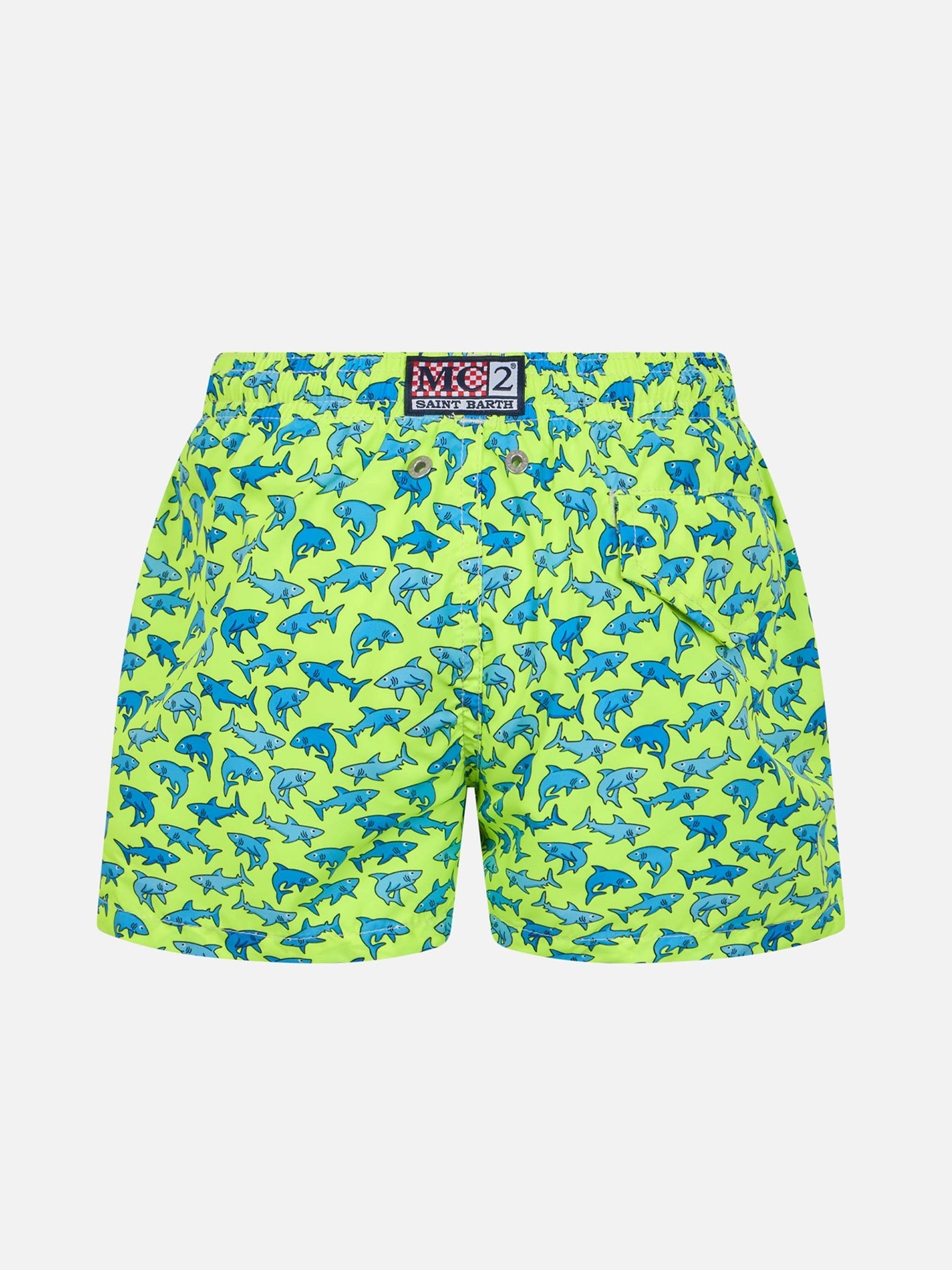 Boy lightweight fabric swim-shorts Jean Lighting with sharks print - MC2 Saint Barth