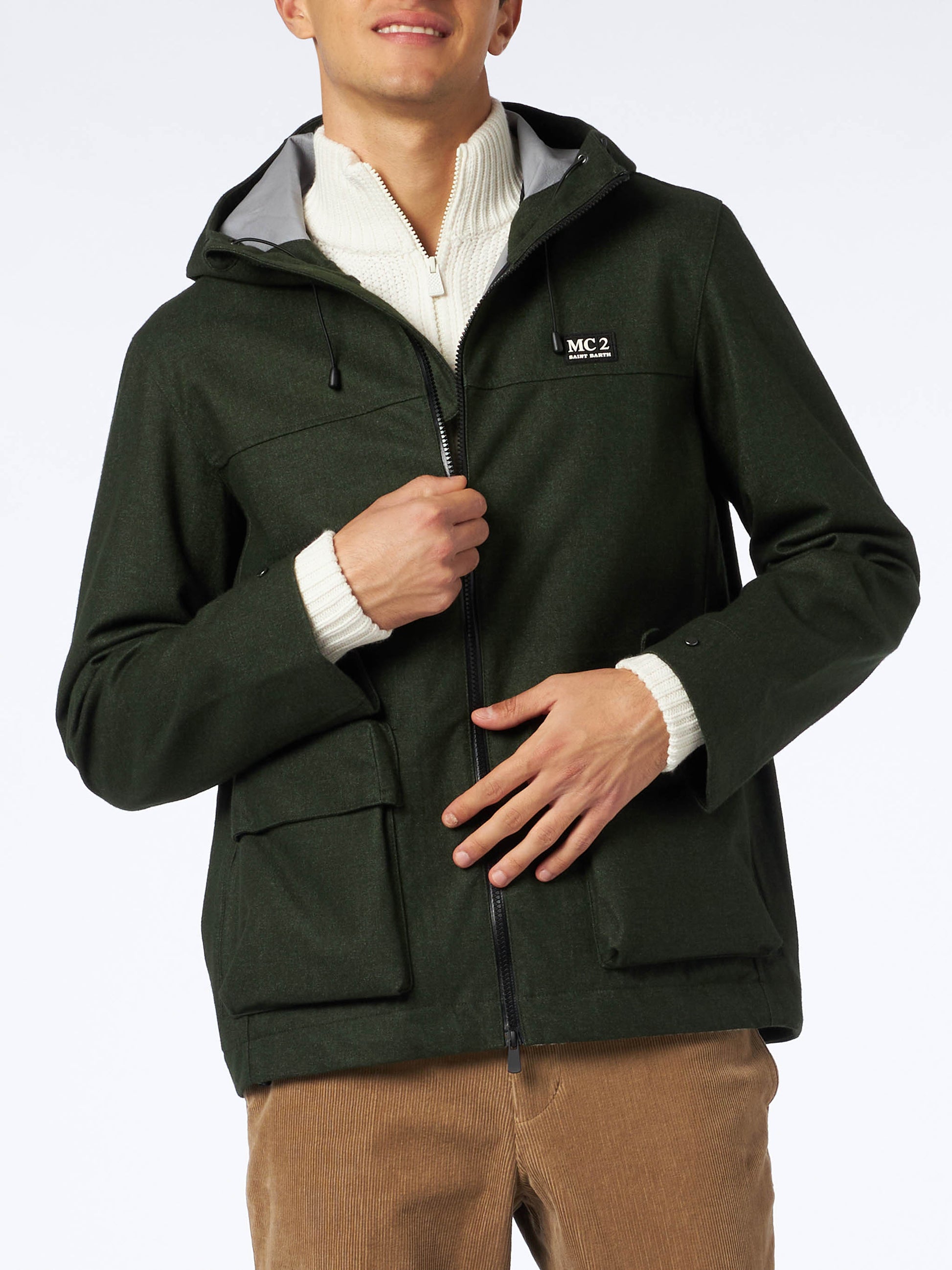 Man hooded green windbreaker jacket - MC2 Saint Barth