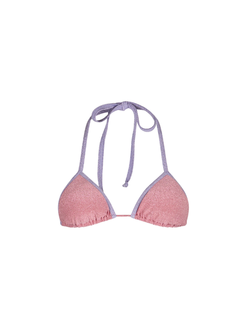 Woman pink lurex triangle top swimsuit Leah with piping - MC2 Saint Barth