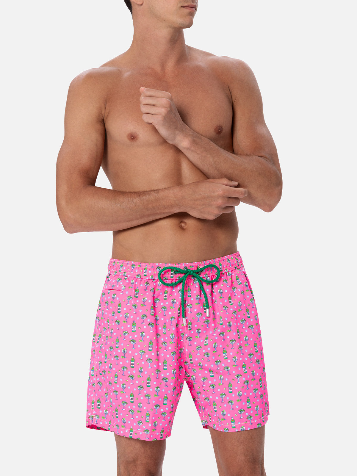 Man lightweight fabric swim-shorts Lighting Micro Fantasy with ice and cocktail print - MC2 Saint Barth