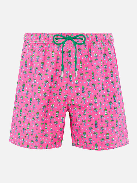 Man lightweight fabric swim-shorts Lighting Micro Fantasy with ice and cocktail print - MC2 Saint Barth