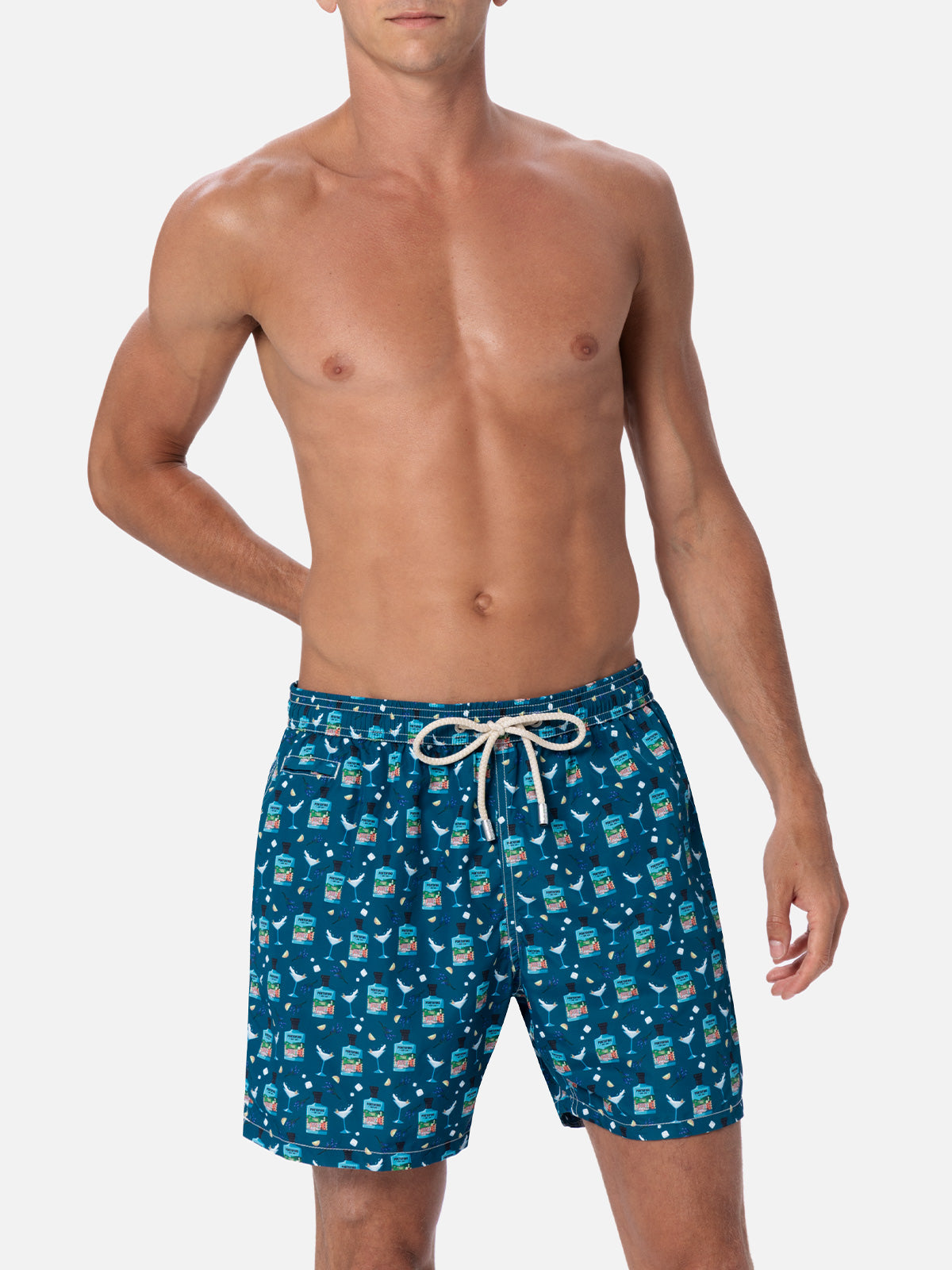 Man lightweight fabric swim-shorts Lighting Micro Fantasy with Gin Tonic Portofino Gin print | PORTOFINO DRY GIN SPECIAL EDITION - MC2 Saint Barth
