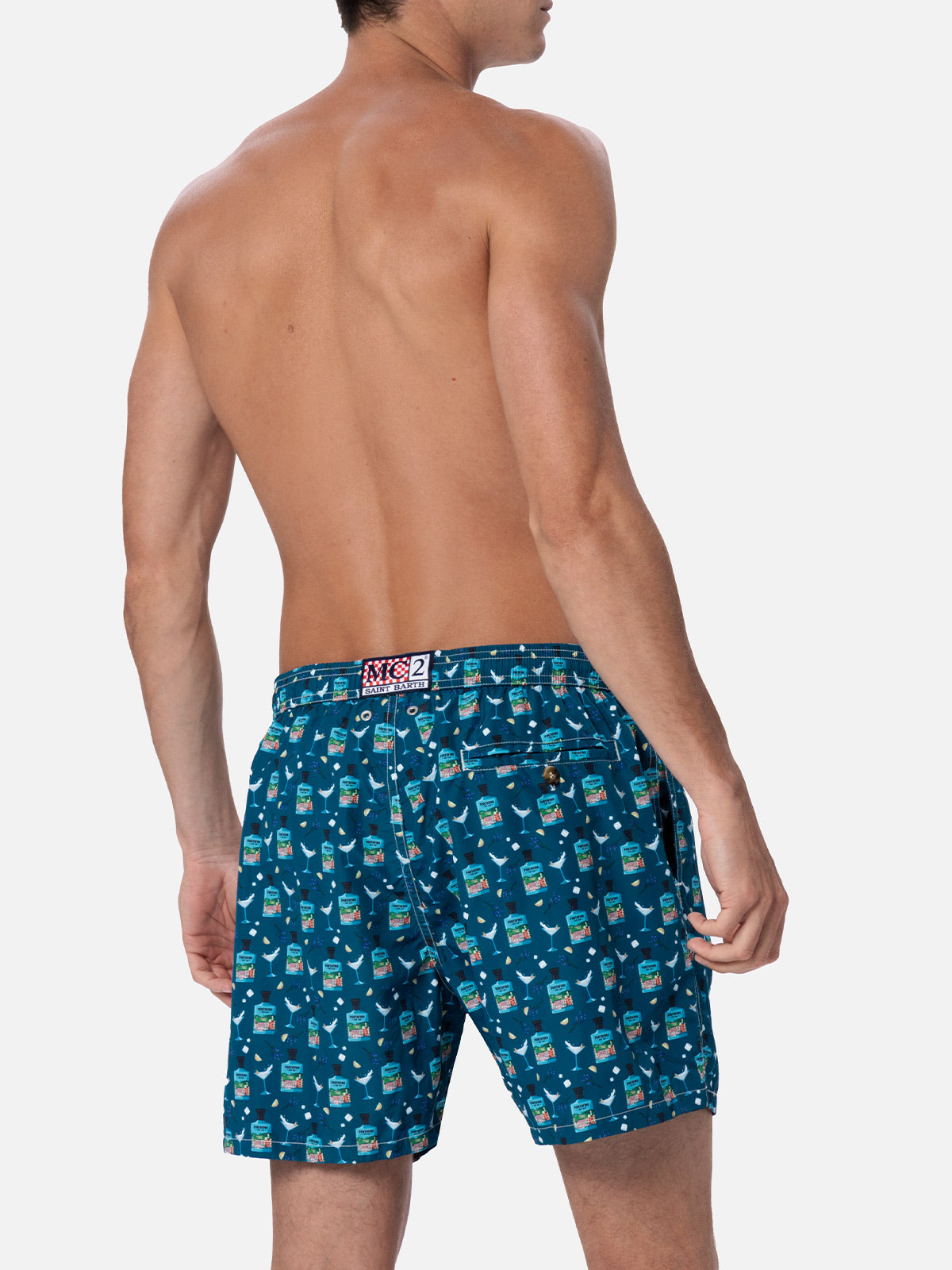 Man lightweight fabric swim-shorts Lighting Micro Fantasy with Gin Tonic Portofino Gin print | PORTOFINO DRY GIN SPECIAL EDITION - MC2 Saint Barth