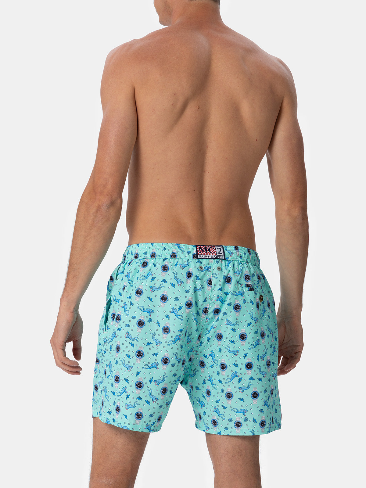 Man lightweight fabric swim-shorts Lighting Micro Fantasy with watches print - MC2 Saint Barth