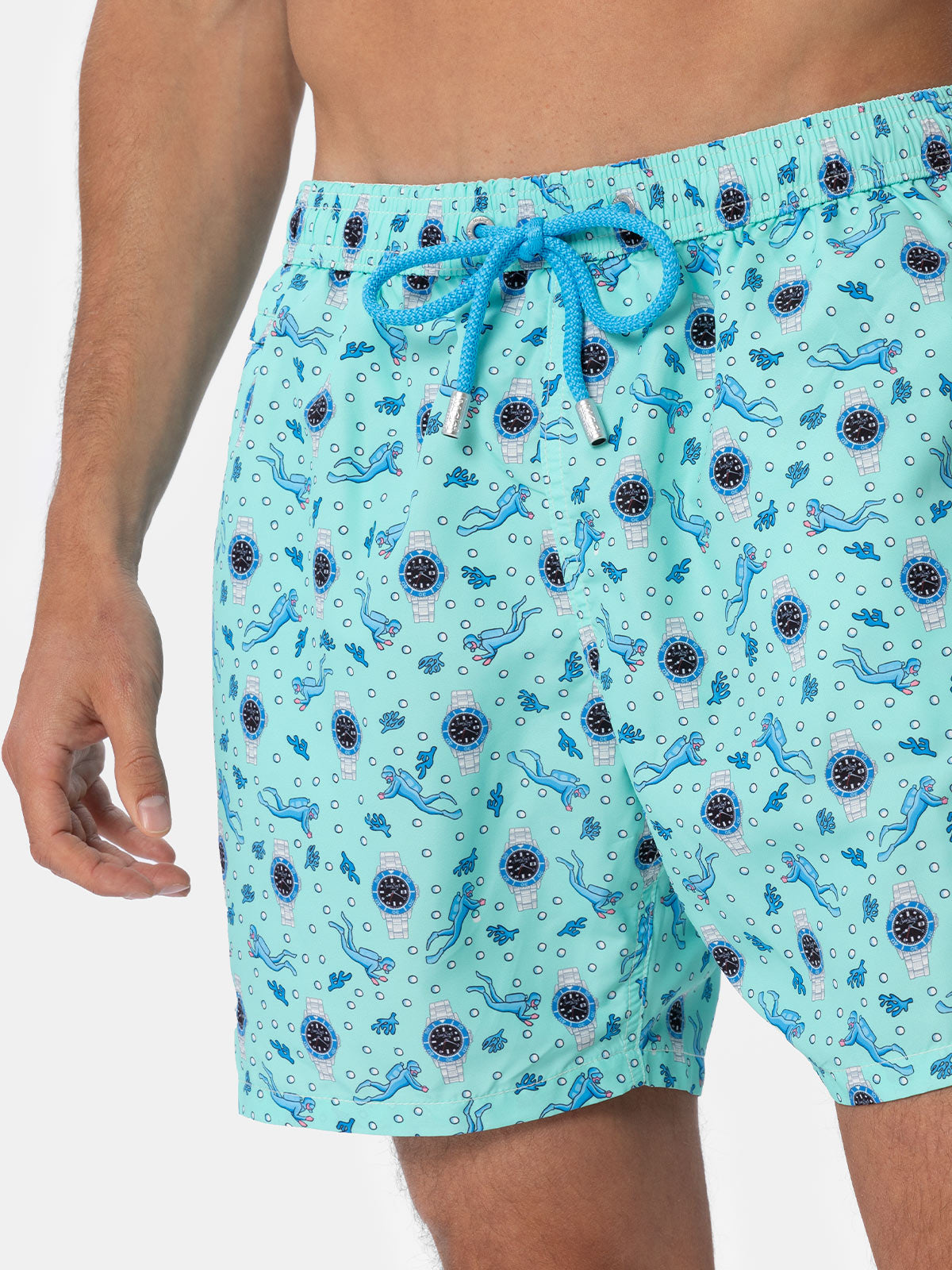 Man lightweight fabric swim-shorts Lighting Micro Fantasy with watches print - MC2 Saint Barth