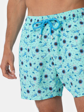 Man lightweight fabric swim-shorts Lighting Micro Fantasy with watches print - MC2 Saint Barth