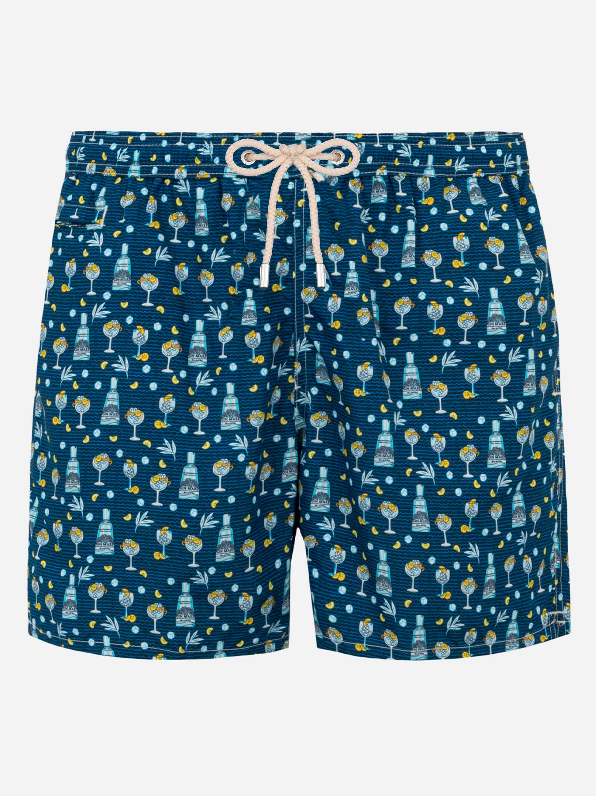 Man light fabric swim shorts with gin Mare all over print | GIN MARE SPECIAL EDITION - MC2 Saint Barth