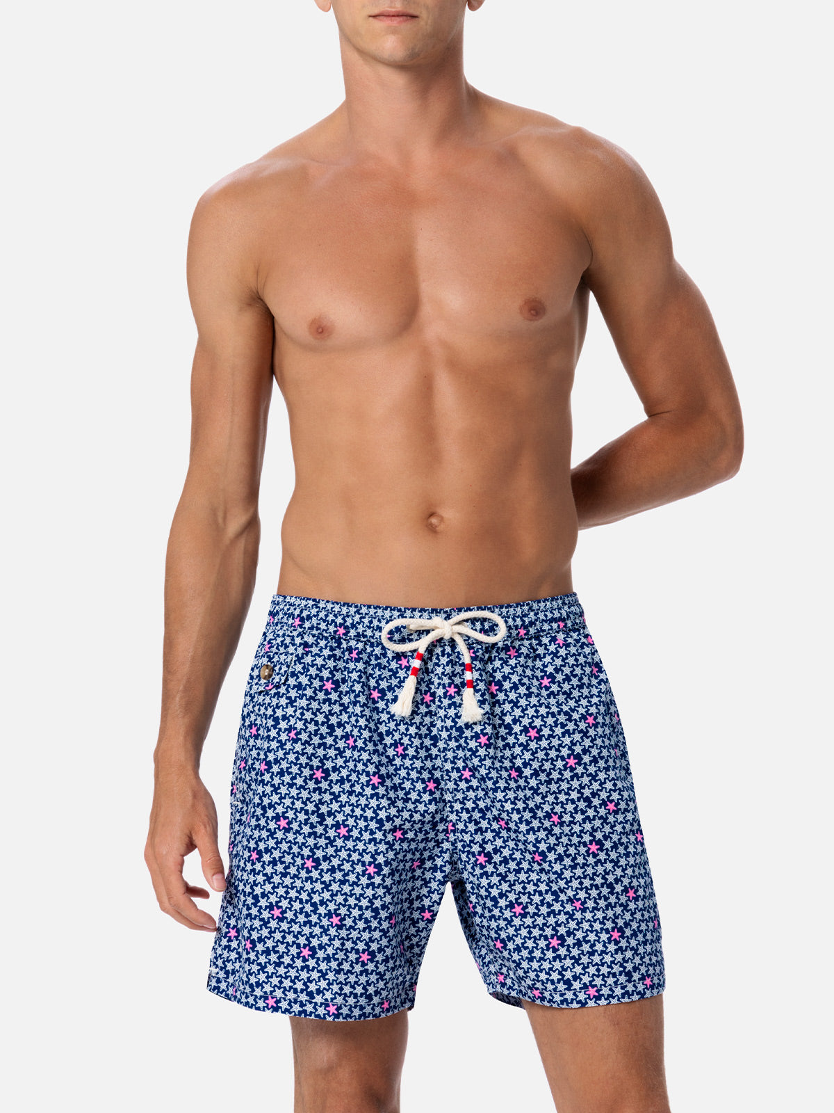 Man lightweight fabric swim-shorts Lighting 70 with starfishes print - MC2 Saint Barth