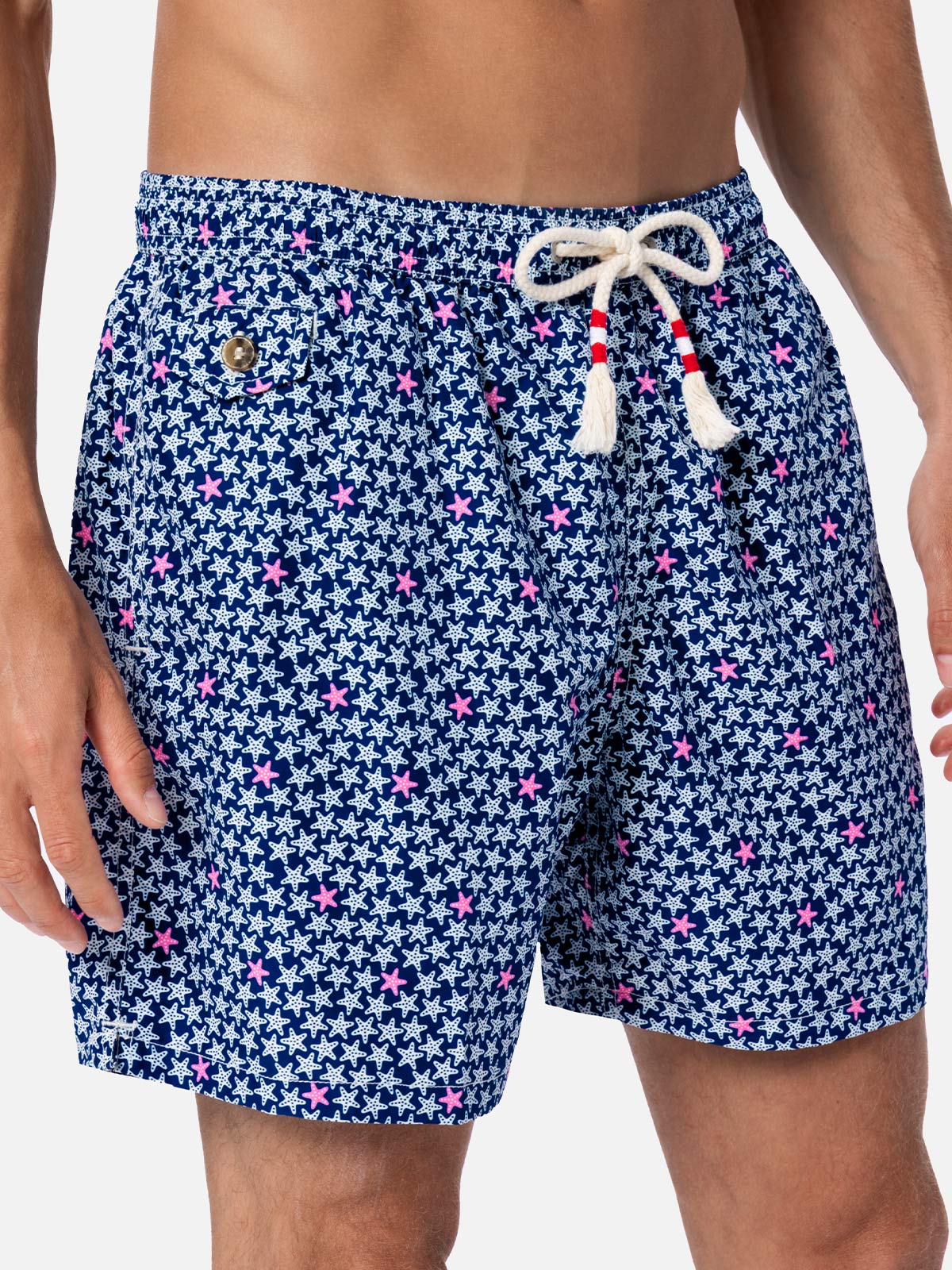 Man lightweight fabric swim-shorts Lighting 70 with starfishes print - MC2 Saint Barth