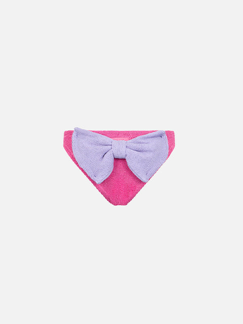 Girl pink crinkle swim briefs Madame with bow - MC2 Saint Barth