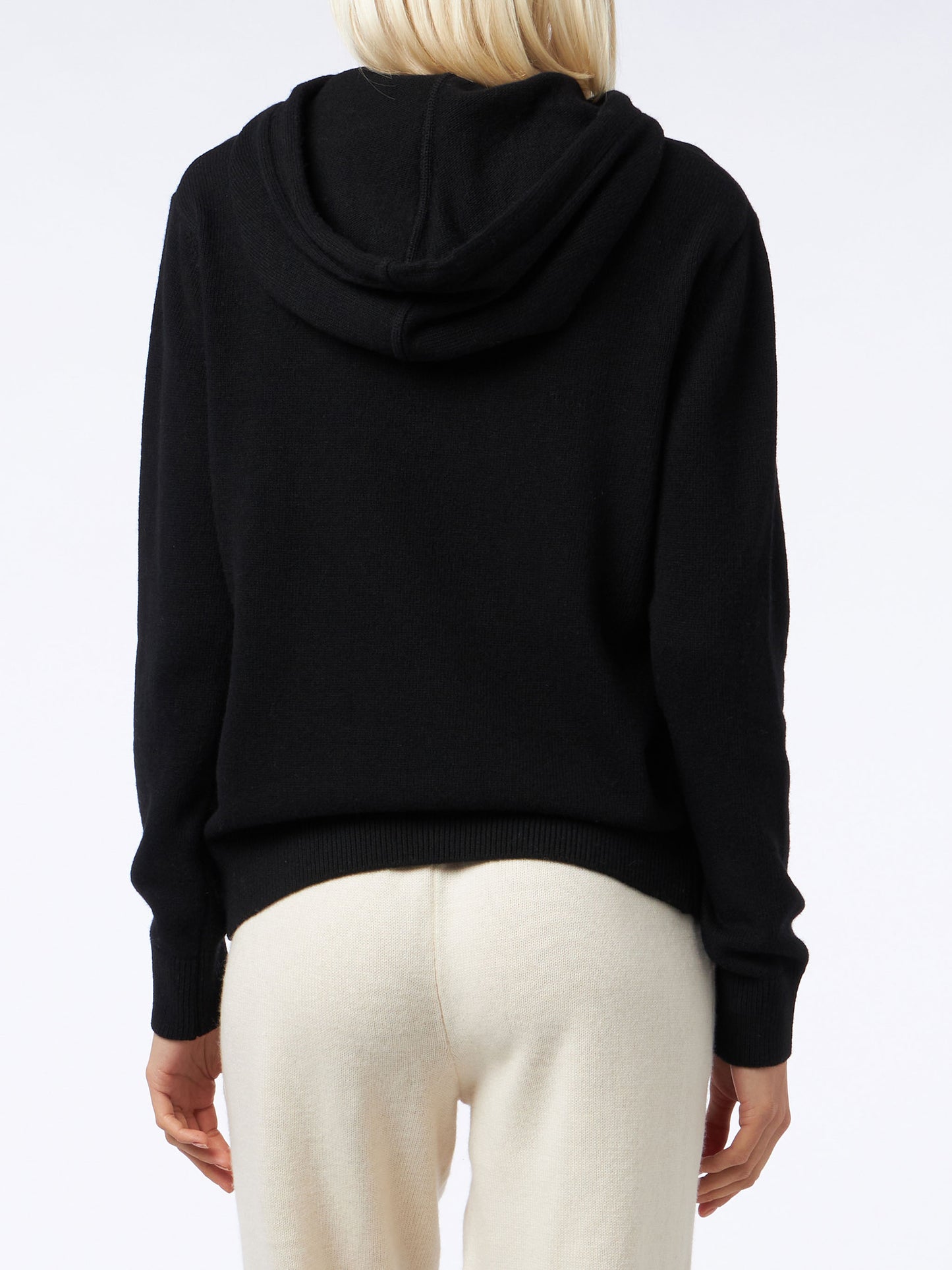 Woman black knitted hoodie with St. Barth embroidery