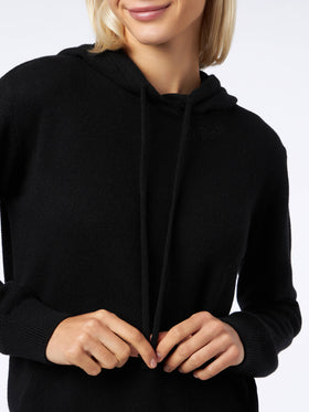 Woman black knitted hoodie with St. Barth embroidery