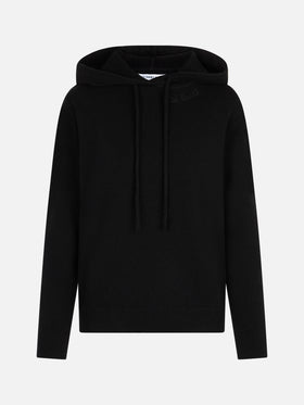 Woman black knitted hoodie with St. Barth embroidery