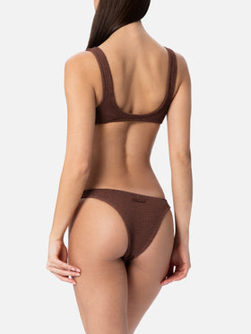 Damen-Bikini mit Bralette-Oberteil in Braun aus Crinkle-Stoff Naima Naomi 