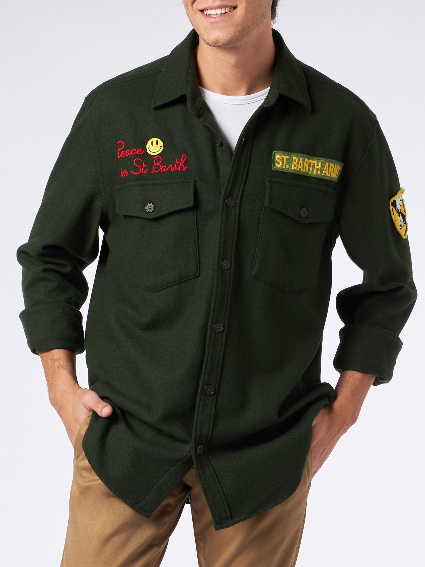 Moleskin overshirt with Peace in St. Barth embroidery - MC2 Saint Barth