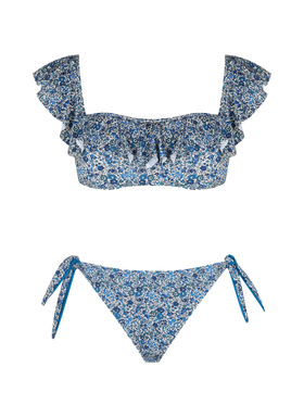 Schulterfreier Damen-Bikini mit Blumenprint | Hergestellt aus Liberty-Stoff