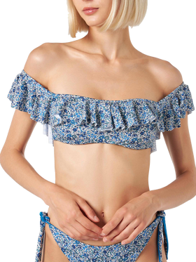 Schulterfreier Damen-Bikini mit Blumenprint | Hergestellt aus Liberty-Stoff