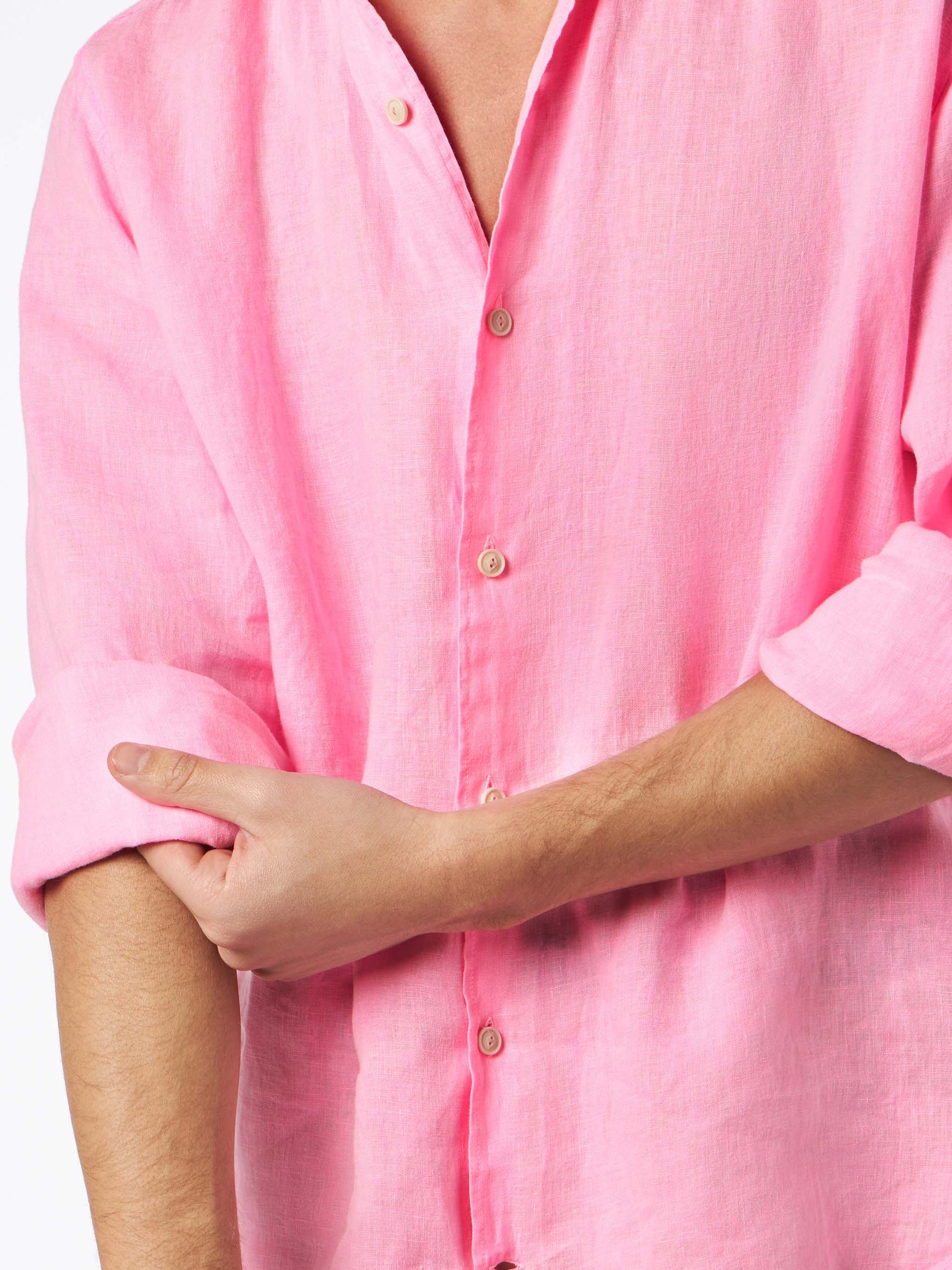 Man water color fluo pink linen Pamplona shirt - MC2 Saint Barth