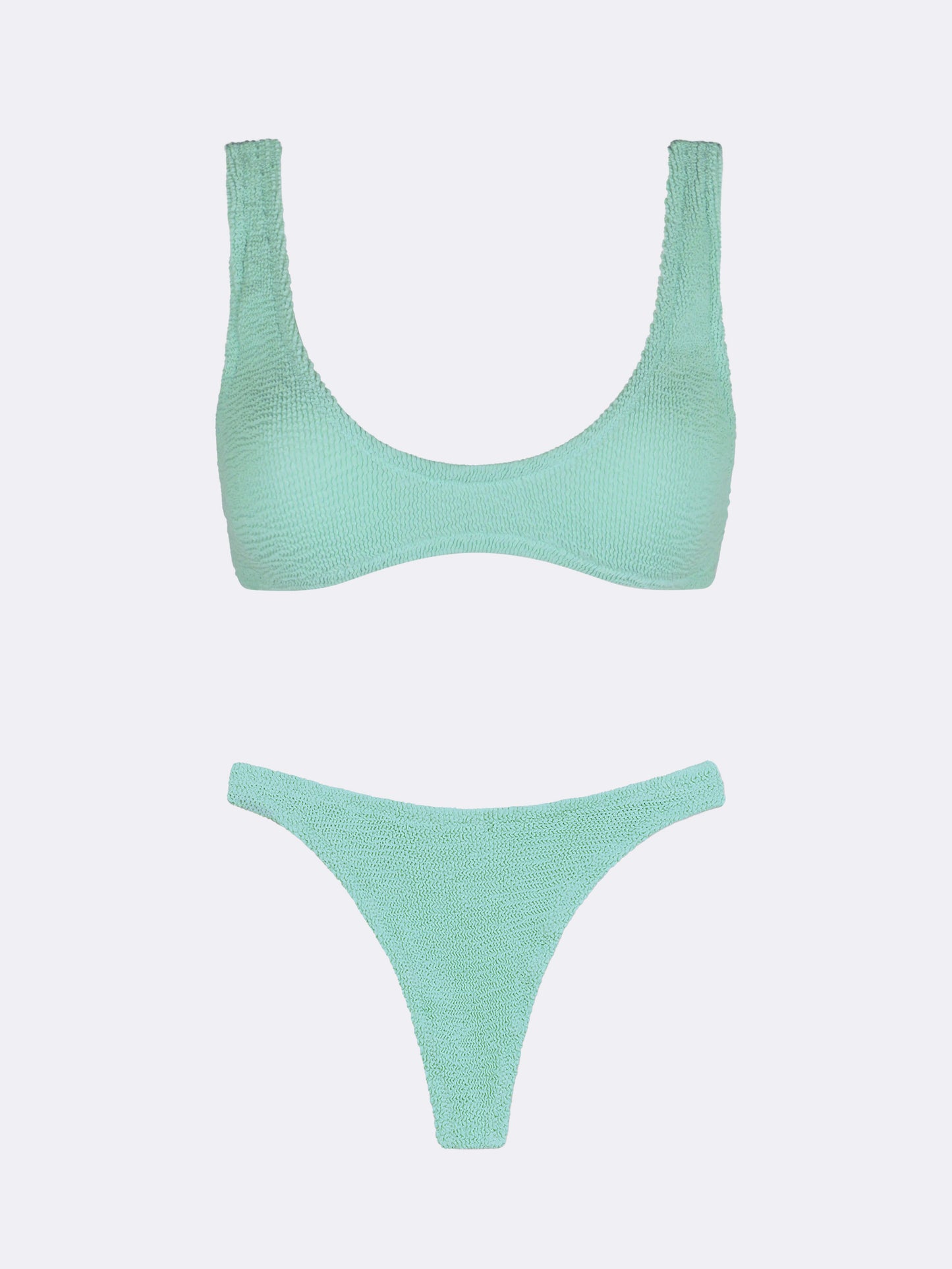 Pamy bralette tiny in tessuto crinkle verde salvia - Naomi slip mare cheeky in crinkle color verde salvia