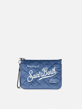 Light blue velvet quilt cross-body pouch bag Parisienne - MC2 Saint Barth
