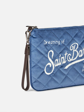 Light blue velvet quilt cross-body pouch bag Parisienne - MC2 Saint Barth