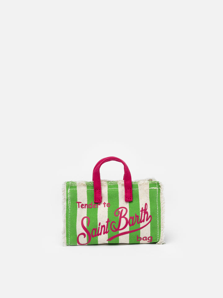 Grün gestreifte Handytasche aus Baumwollcanvas