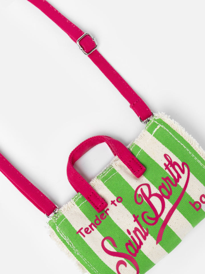 Grün gestreifte Handytasche aus Baumwollcanvas