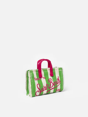 Grün gestreifte Handytasche aus Baumwollcanvas