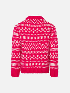 Girl crewneck soft sweater with fair isle print and Princess of Chalet embroidery - MC2 Saint Barth