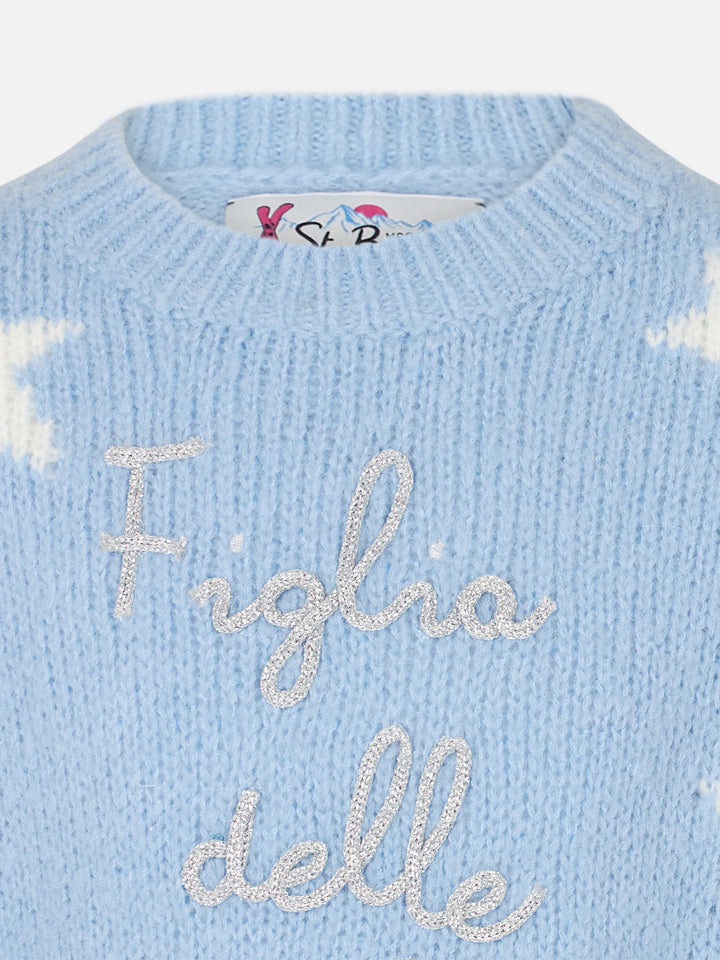 Girl crewneck soft sweater with stars and Figlia delle Stelle embroidery | NIKI DJ SPECIAL EDITION - MC2 Saint Barth