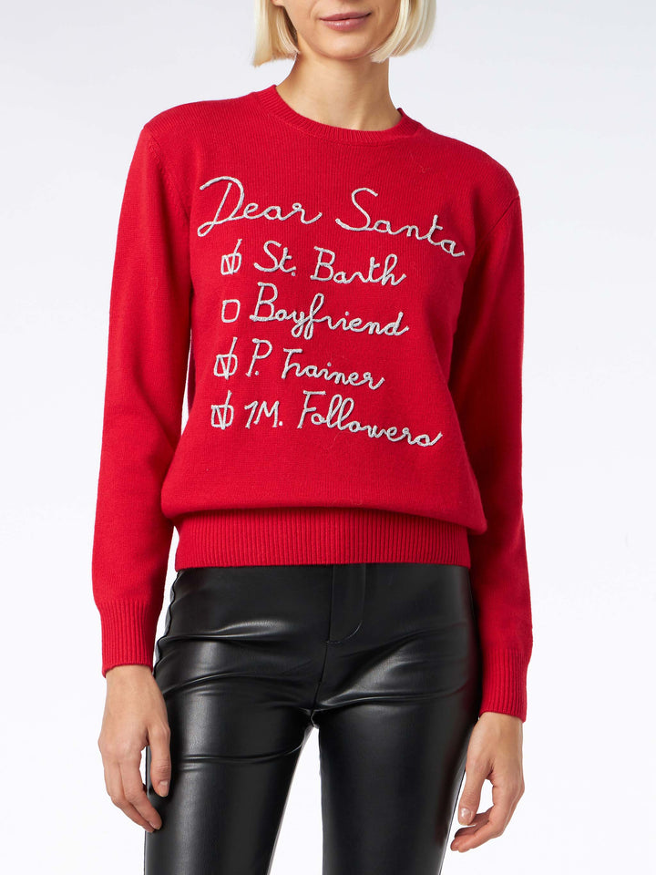 Woman brushed sweater with Dear Santa list embroidery - MC2 Saint Barth