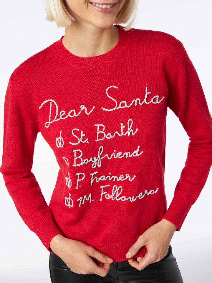 Woman brushed sweater with Dear Santa list embroidery - MC2 Saint Barth