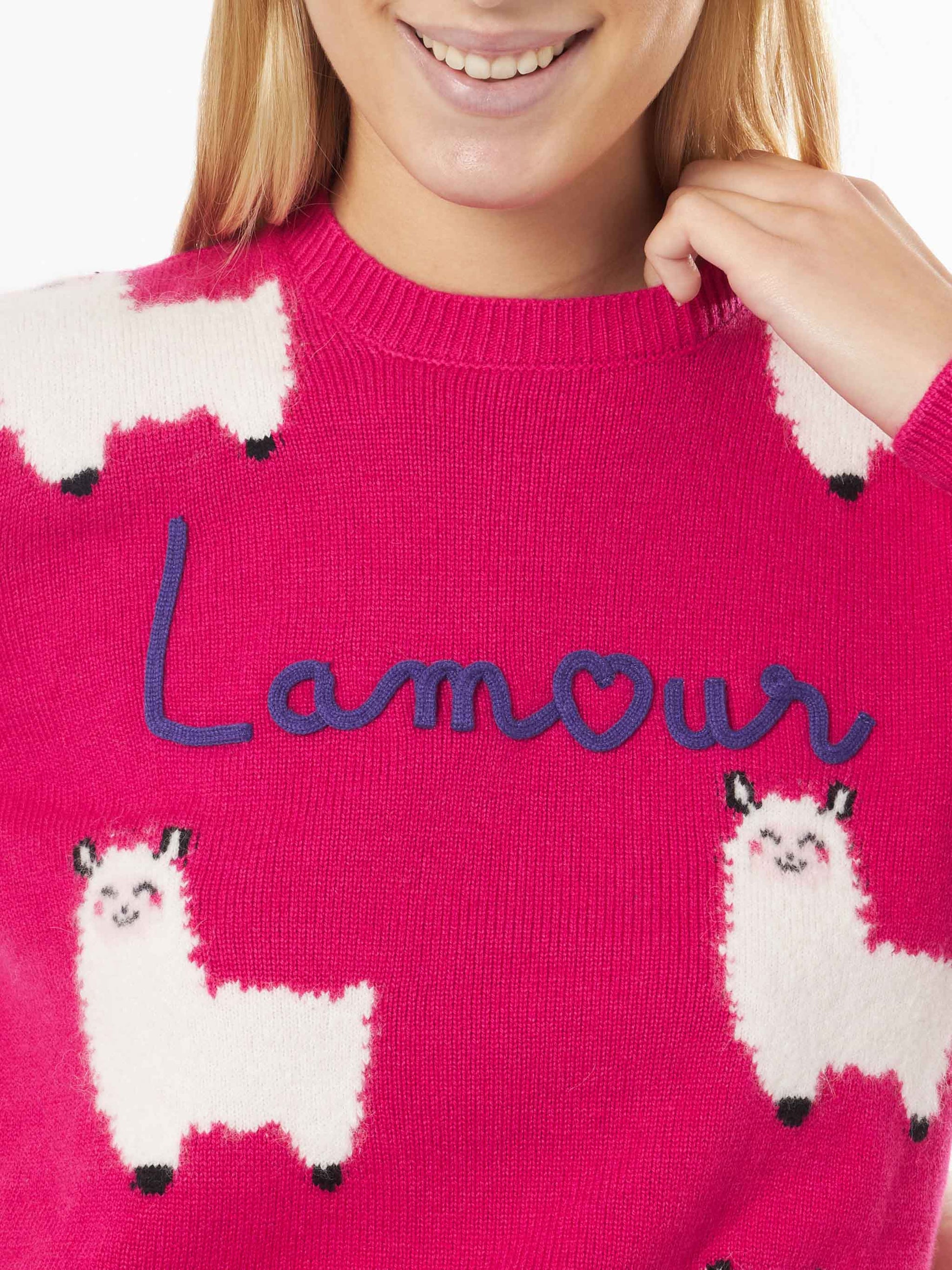 Woman crewneck sweater with L'Am<3ur embroidery - MC2 Saint Barth