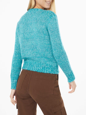 Woman crewneck soft crop sweater with Sundays are for Coccole embroidery - MC2 Saint Barth