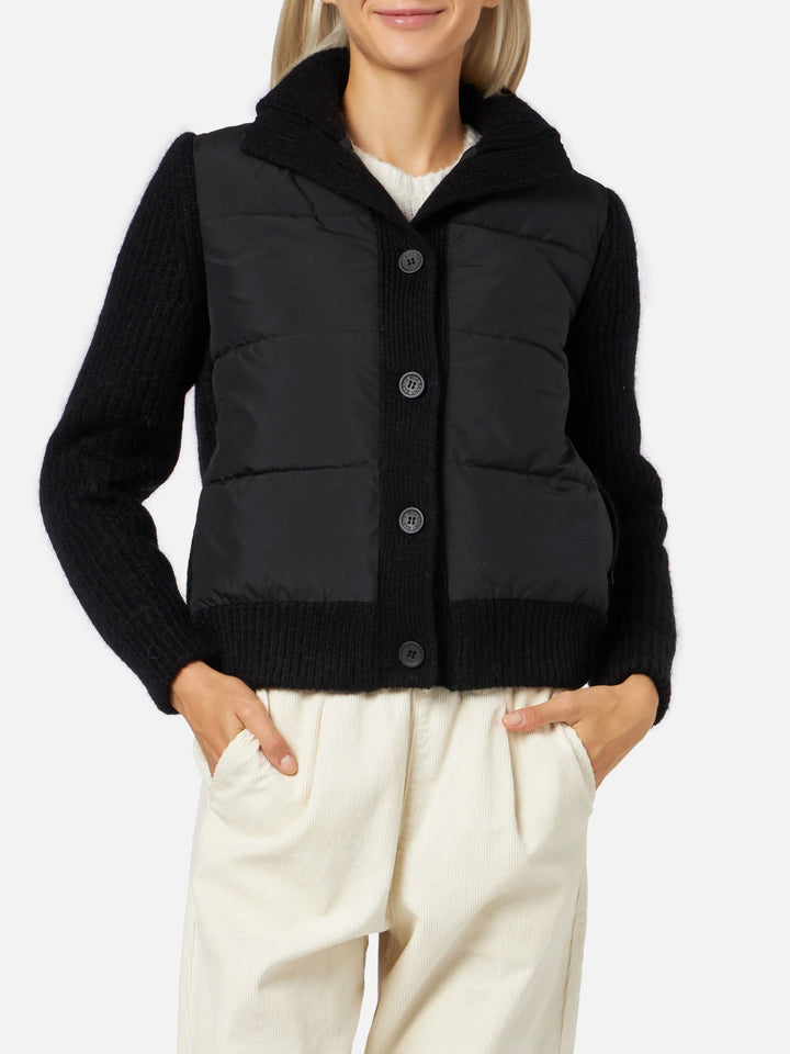 Woman  padded jacket with knitted sleeves