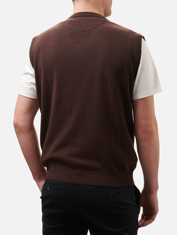 Gilet homme marron en mélange de cachemire à col V Russel 