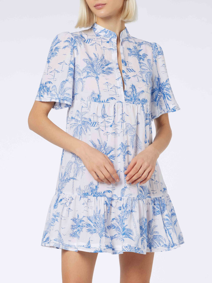 Woman cotton voile short dress Siara with toile de jouy print - MC2 Saint Barth