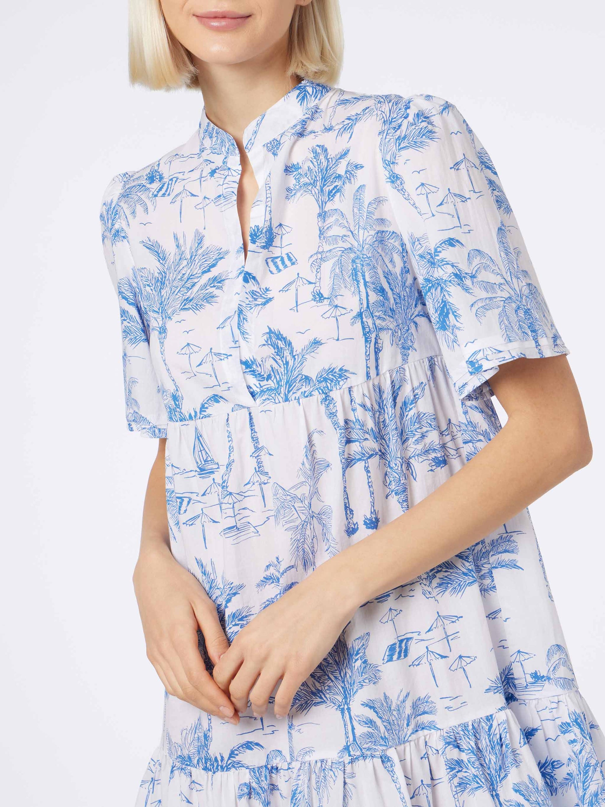 Woman cotton voile short dress Siara with toile de jouy print - MC2 Saint Barth