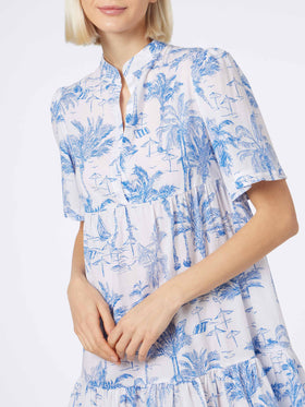 Woman cotton voile short dress Siara with toile de jouy print - MC2 Saint Barth
