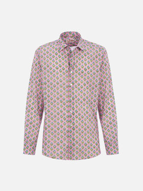 Man muslin cotton shirt Sikelia with radical flower print - MC2 Saint Barth
