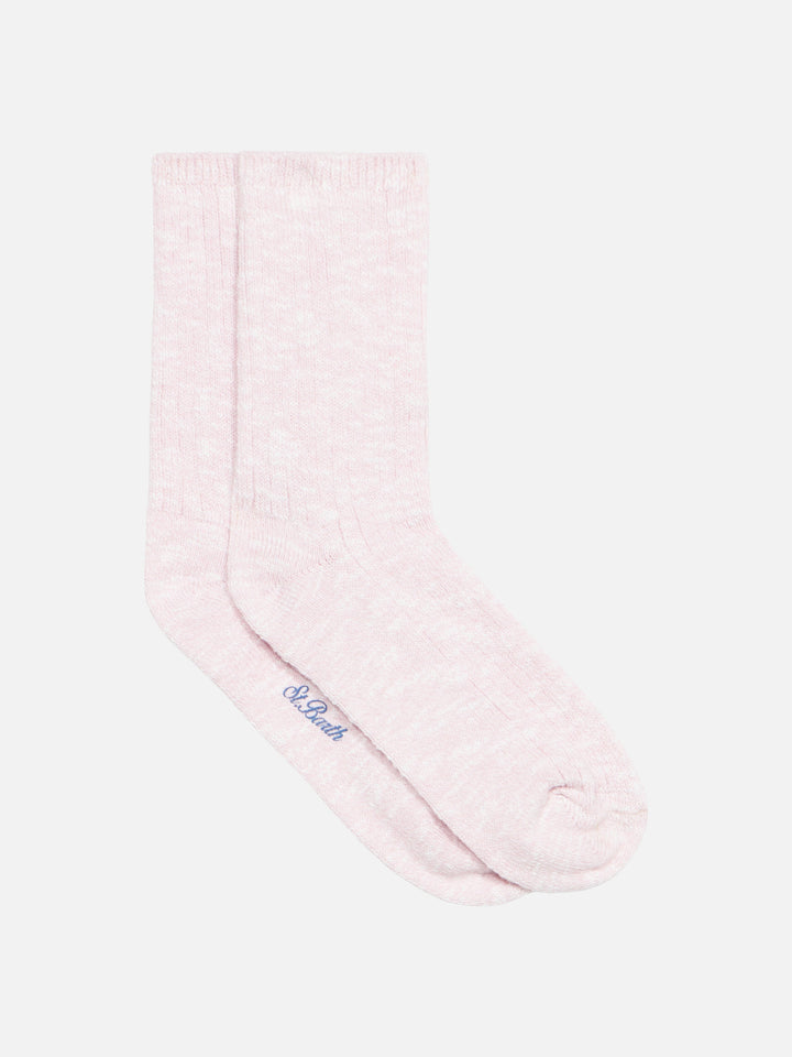 Calzini da donna a costine rosa mélange