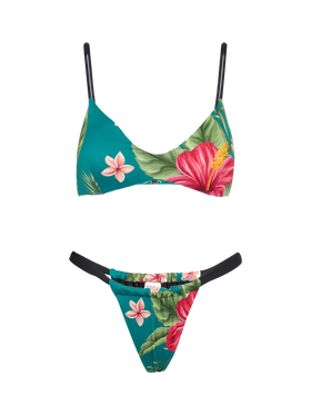 Bandeau-Bikini für Damen mit tropischem Aufdruck