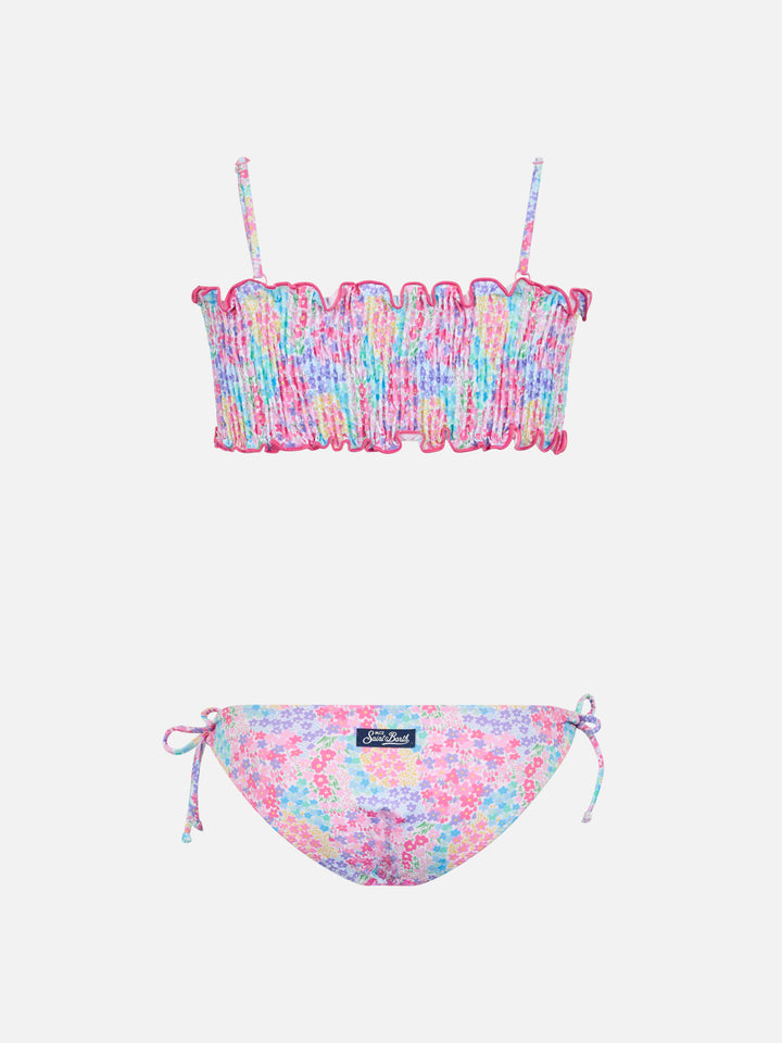 Girl smocked point embroidery bikini Tilly with flower print - MC2 Saint Barth