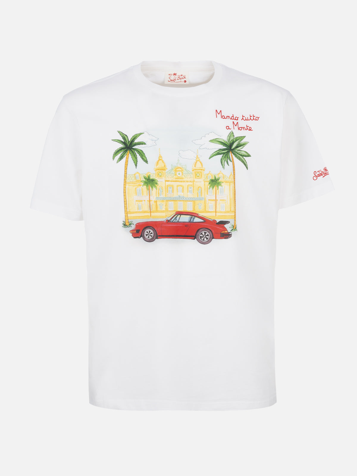 Man cotton t-shirt with Montecarlo placed print and embroidery - MC2 Saint Barth